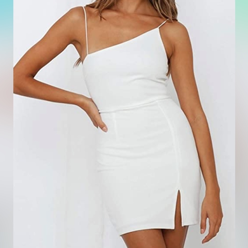 White Asymmetric Sexy Dress
